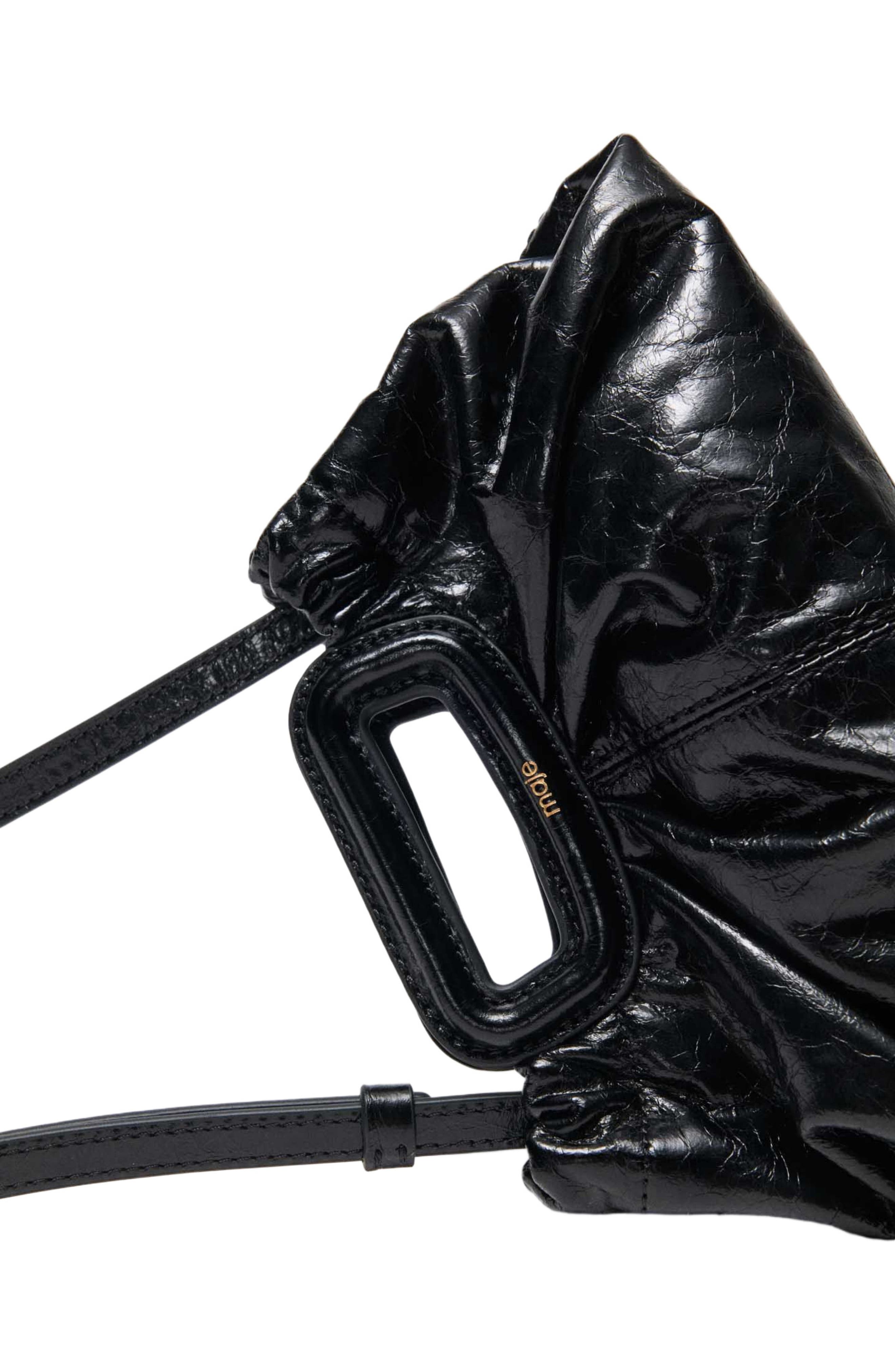 maje Crackled leather mini clutch, Alternate, color, Black