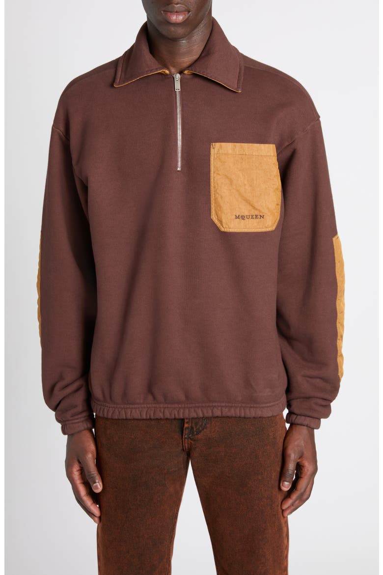 Mixed Media Half Zip Track Top, Main, color, BROWN