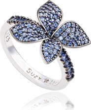 SUZY LEVIAN Sterling Silver Pavé Blue Sapphire Flower Ring