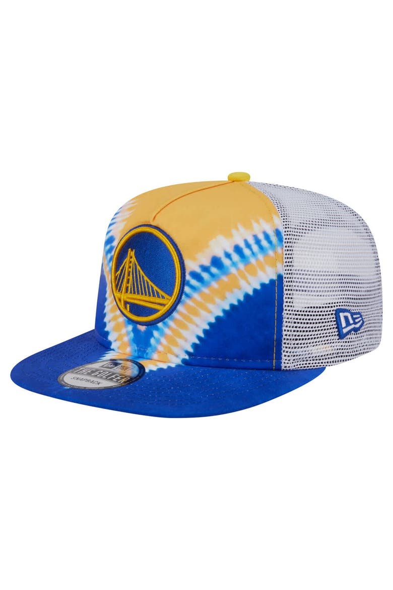 Men's New Era Royal/Gold Golden State Warriors Throwback Dye Golfer Snapback Hat, Main, color, Royal