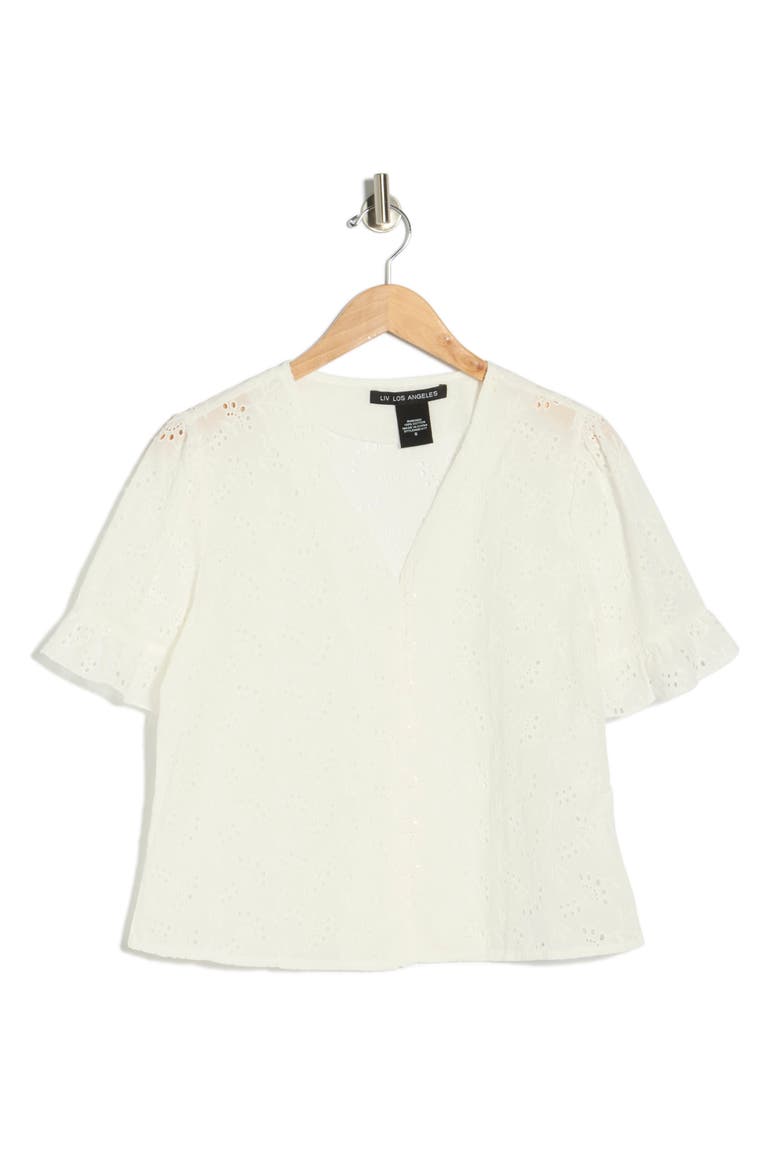 Cotton Broderie Anglaise Button-Up Top, Alternate, color, WHITE