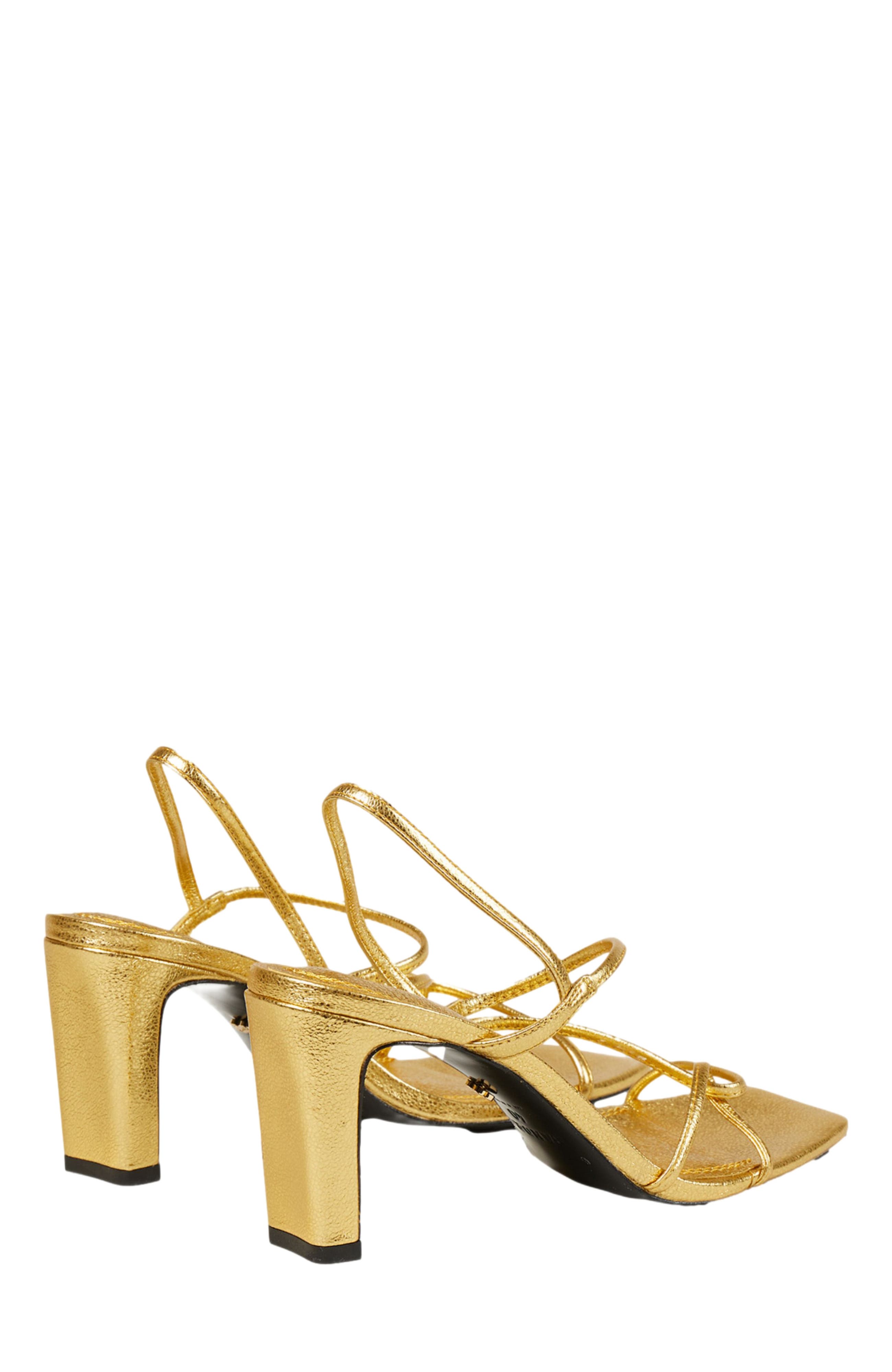 SANDRO Embossed leather sandals, Alternate, color, Gold