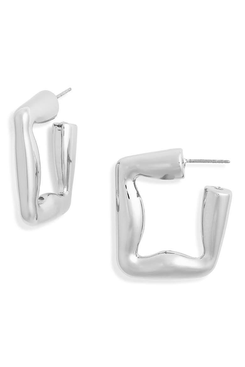 Chunky Square Hoop Earrings, Main, color, SILVER