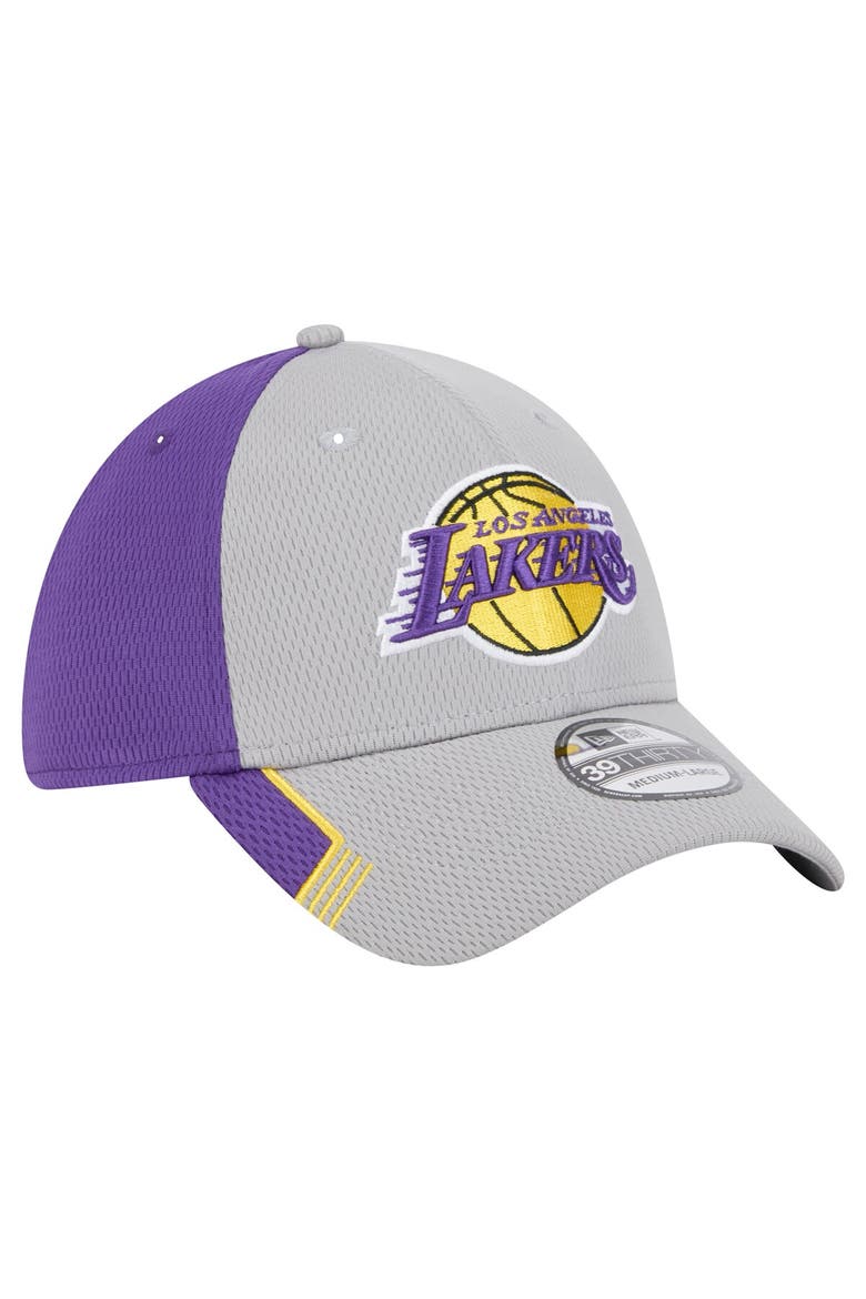 Men's New Era Gray/Purple Los Angeles Lakers Active Trim 39THIRTY Flex Hat, Alternate, color, Gray