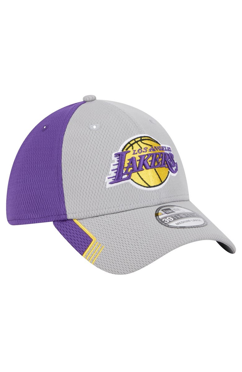 New Era Men's New Era Gray/Purple Los Angeles Lakers Active Trim 39THIRTY Flex Hat, Alternate, color, Gray