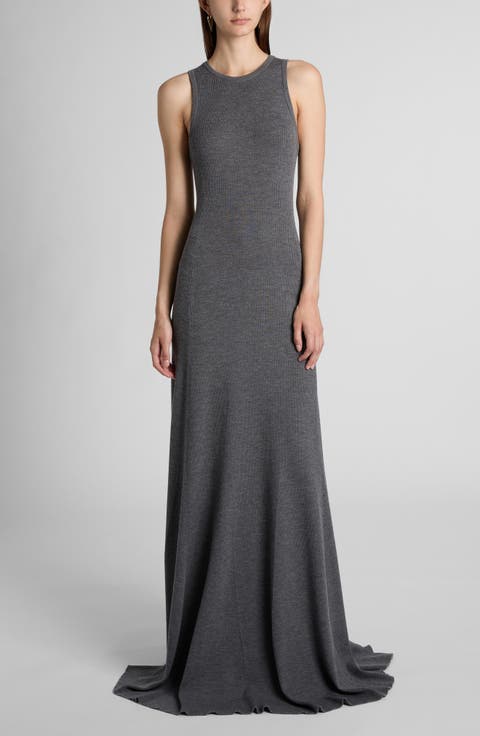 Sleeveless Wool Rib Gown