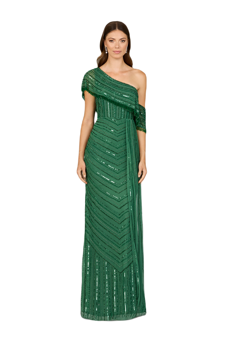 Off Shoulder Sheath Beaded Gown, Main, color, ForestGreen