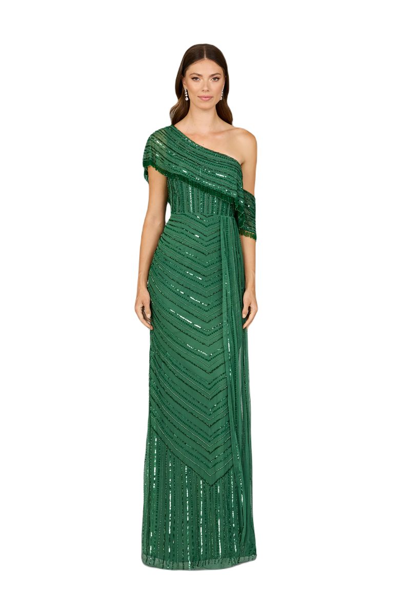 LARA New York Off Shoulder Sheath Beaded Gown, Main, color, Forestgreen