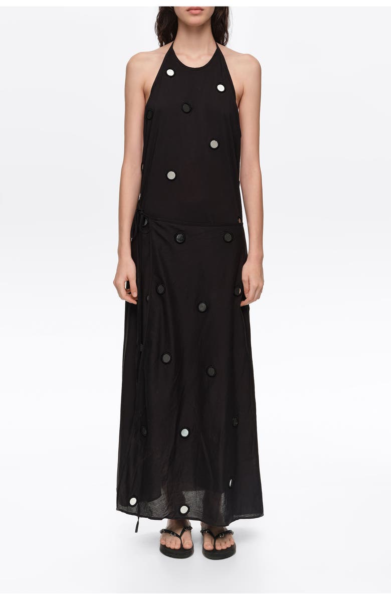 Bimba y Lola Mirrored Halter-Neck Sarong Dress, Alternate, color, Black