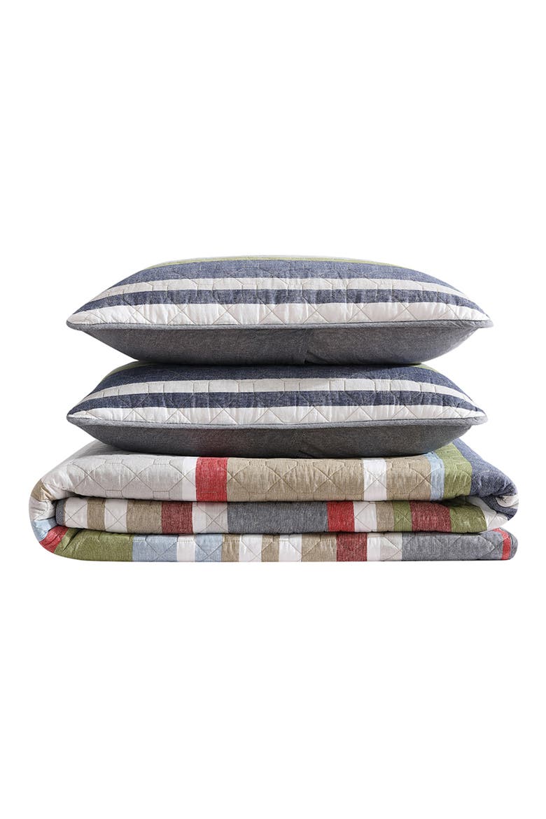 Salmon Ladder Cotton Quilt 3-Piece Set, Main, color, BLUE/ GREEN MULTI