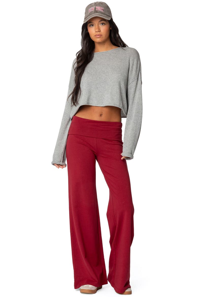 Wide Leg Foldover Pants, Alternate, color, BURGUNDY