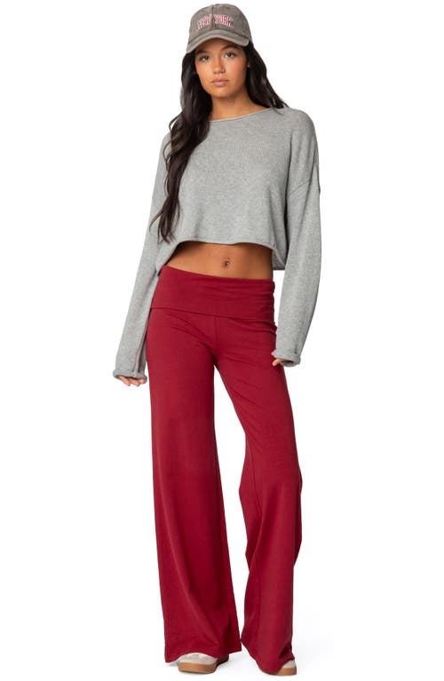 Shop Edikted Wide Leg Foldover Pants In Burgundy
