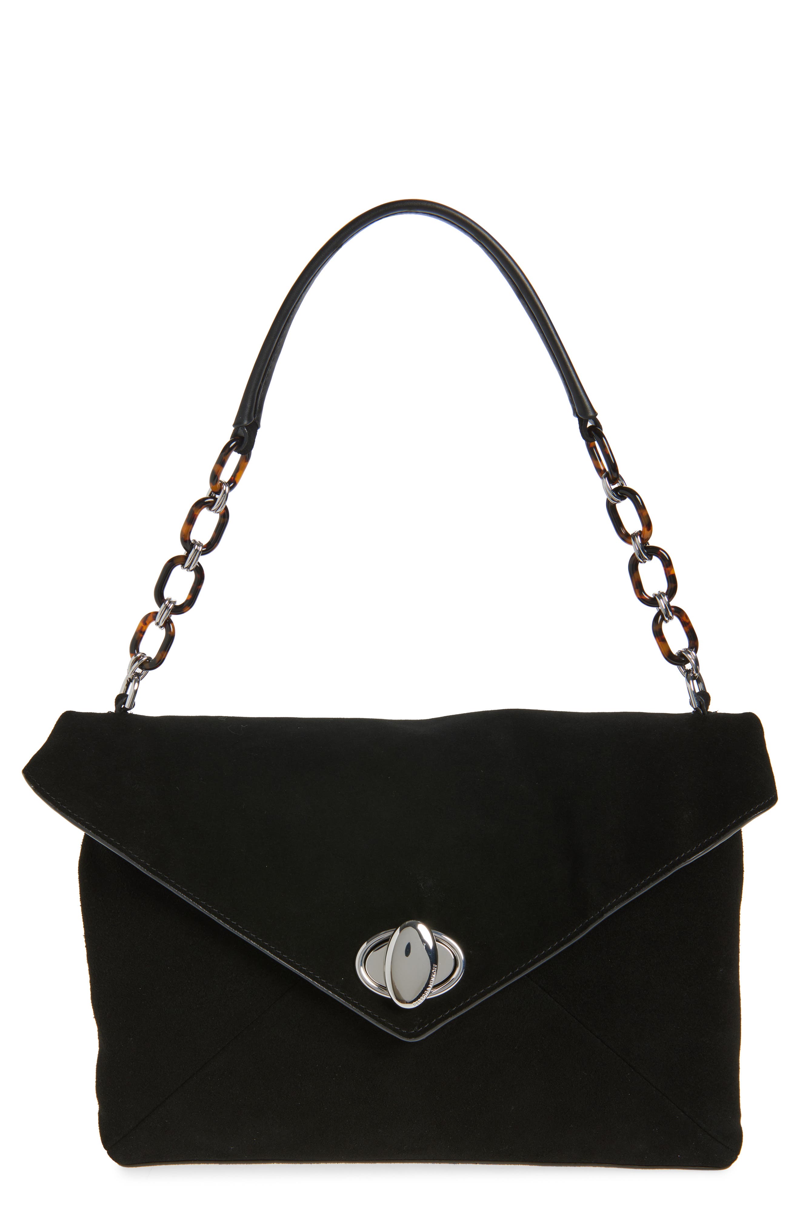 Rebecca Minkoff Love Note Suede Shoulder Bag, Main, color, Black