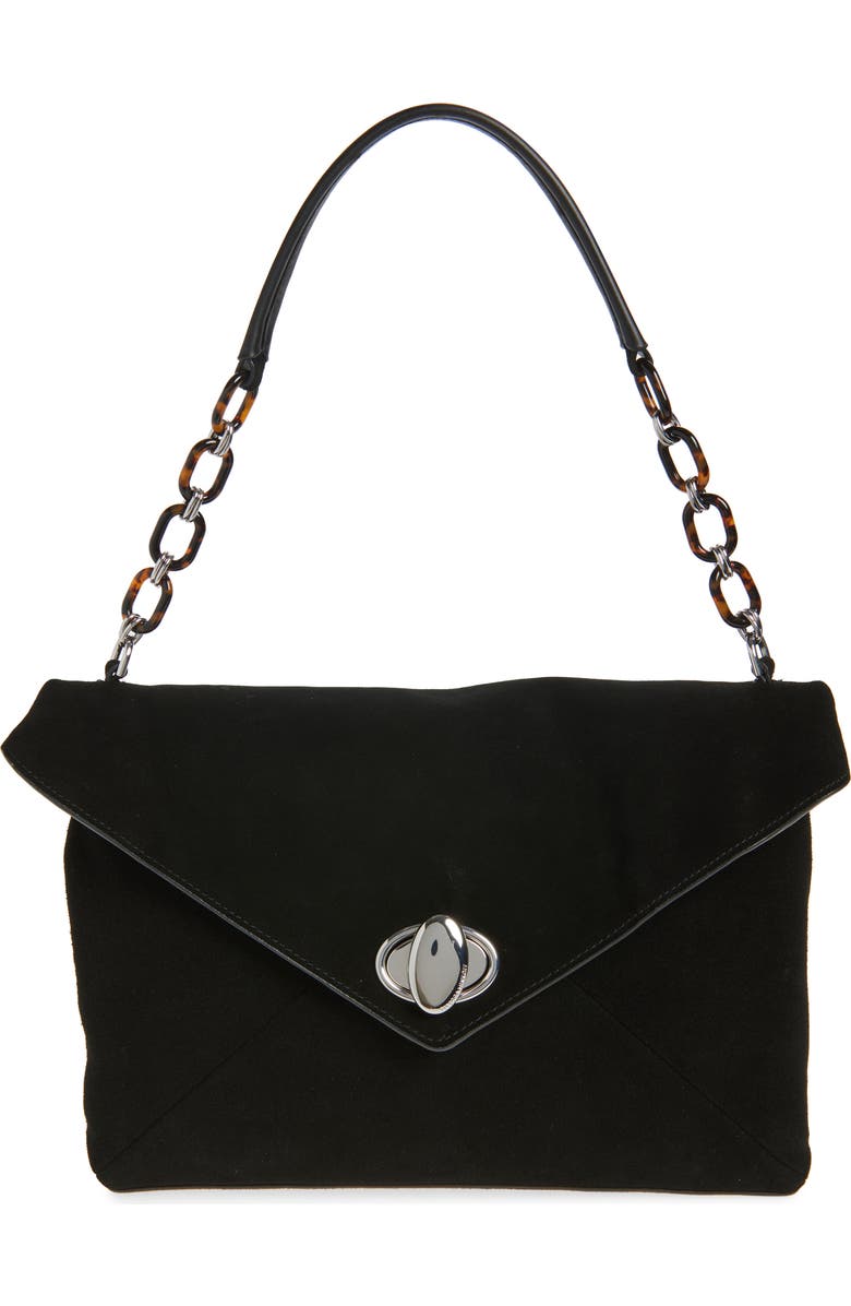 Rebecca Minkoff Love Note Suede Shoulder Bag, Main, color, Black