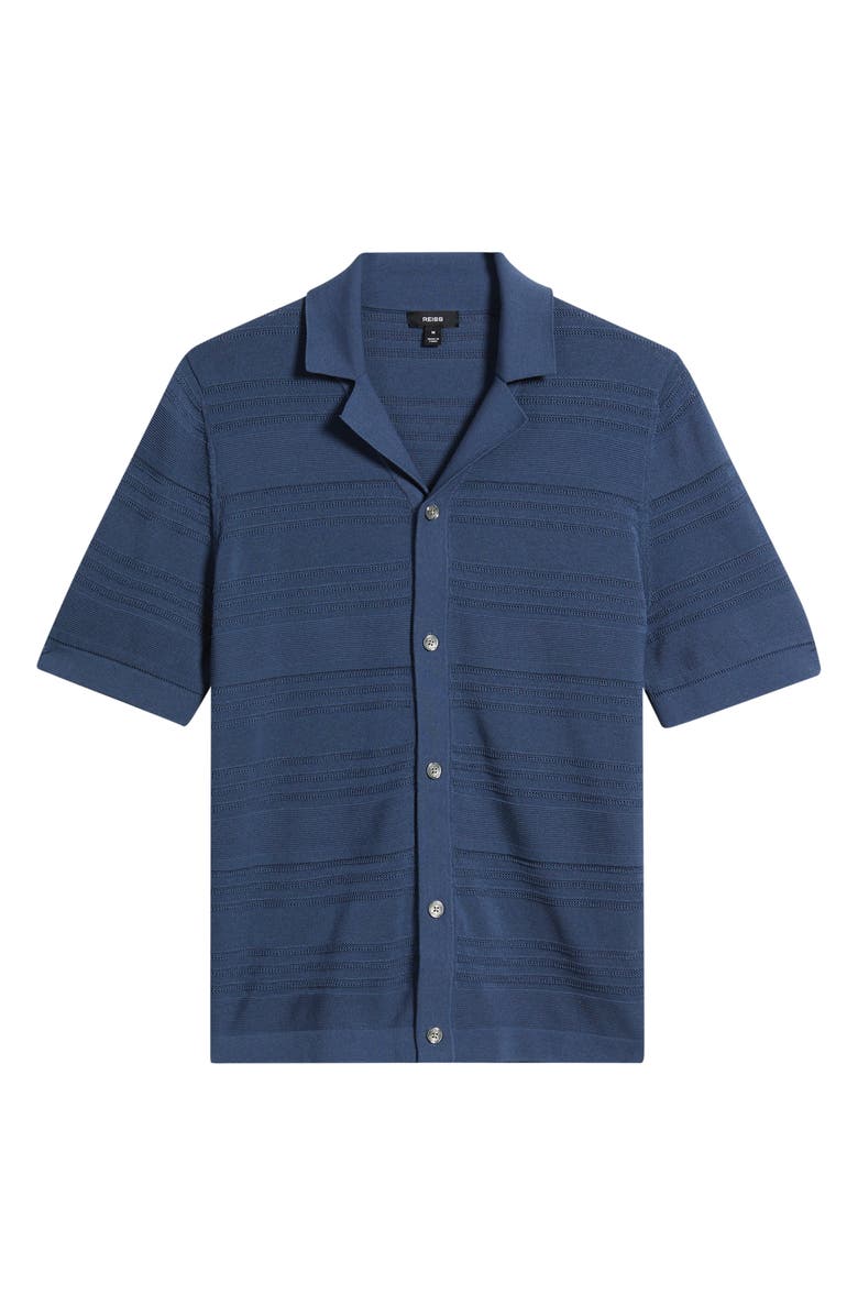 Reiss Darsham Textured Stripe Camp Collar Cardigan, Alternate, color, Airforce Blue