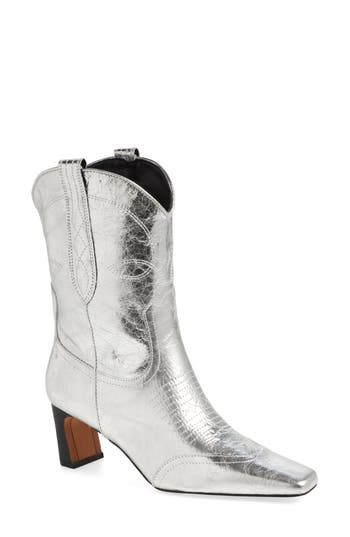 Steve Madden Josefine Western Boot In Silver Leather
