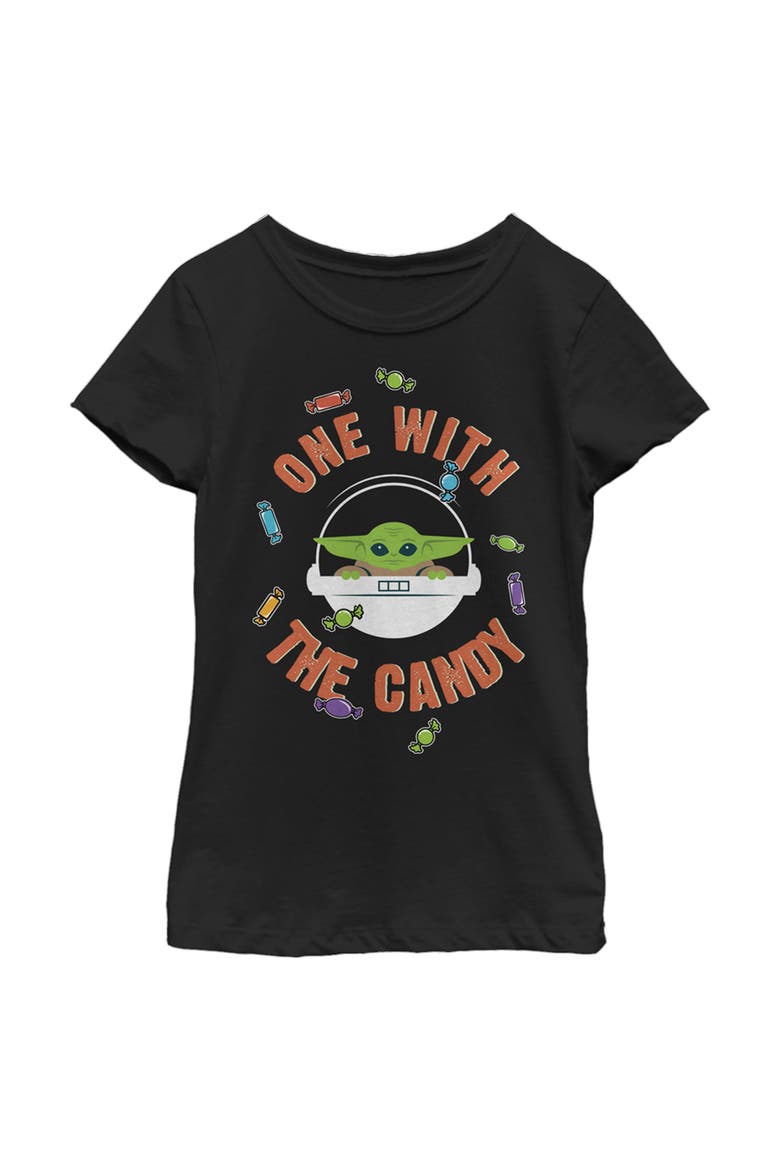 Girl's Star Wars The Mandalorian Halloween Grogu One With the Candy T-Shirt, Main, color, Black
