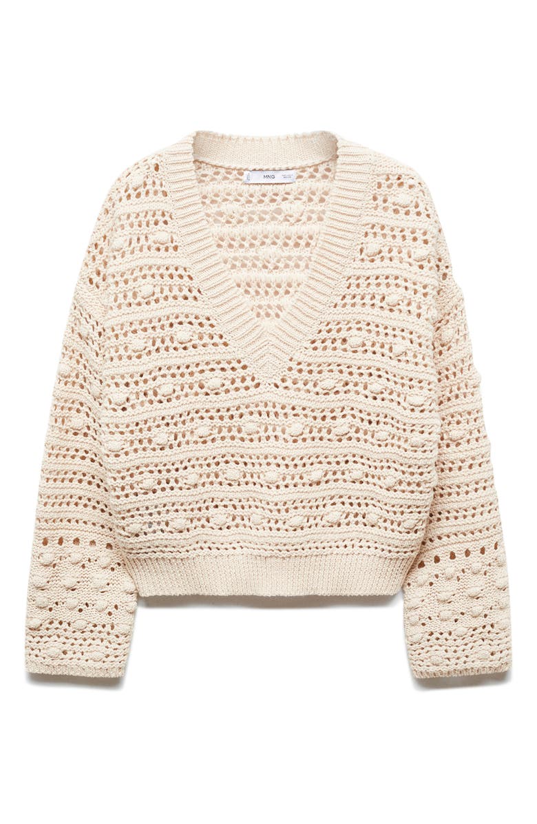 MANGO Openwork Stitch V-Neck Sweater, Alternate, color,
