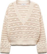MANGO Openwork Stitch V-Neck Sweater
