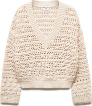 MANGO Openwork Stitch V-Neck Sweater