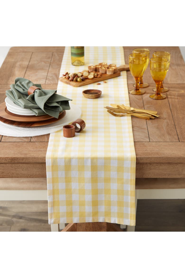Yellow/White Checkers Table Runner, Alternate, color, Yellow