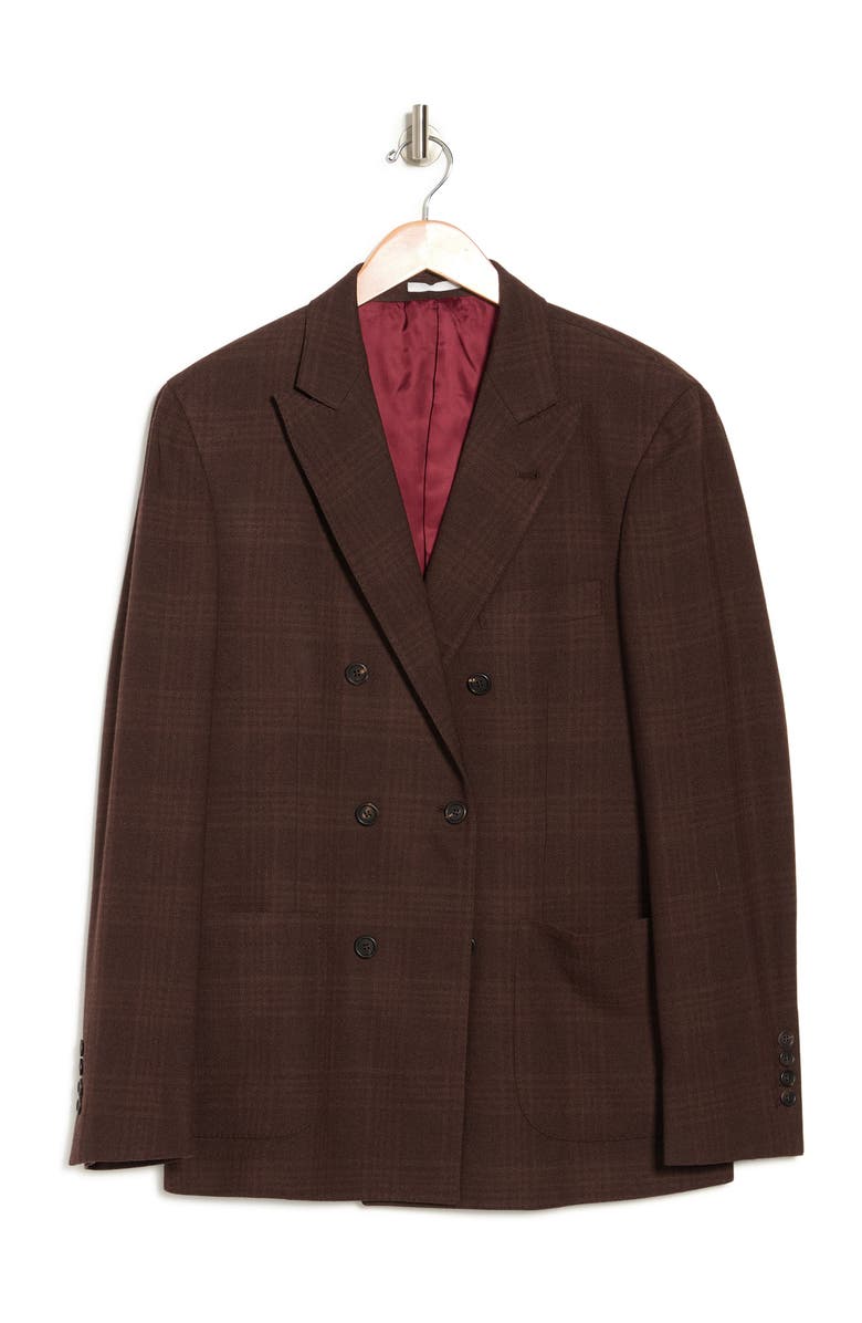 Brunello Cucinelli Plaid Double Breasted Peak Lapel Wool Blend Blazer, Alternate, color, 