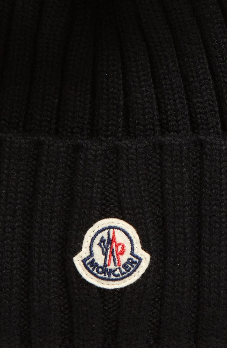 Moncler Virgin Wool Rib Beanie with Faux Fur Pompom, Alternate, color, 