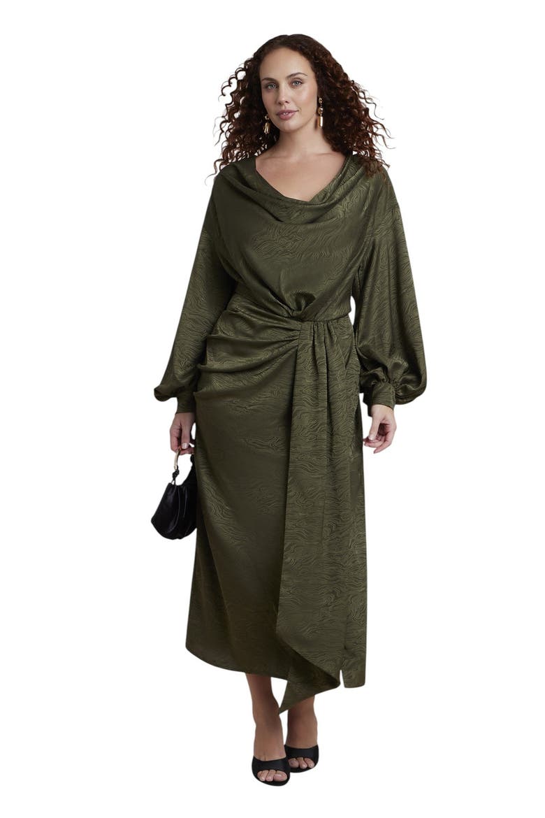 Draped Jacquard Maxi Dress (plus), Main, color, OLIVE