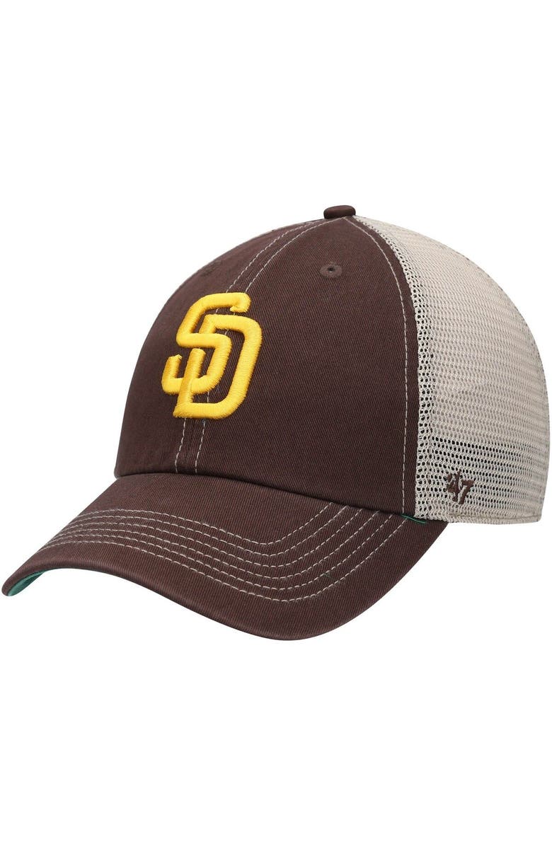 '47 Men's '47 Brown San Diego Padres Logo Trawler Clean Up Trucker Snapback Hat, Main, color, 