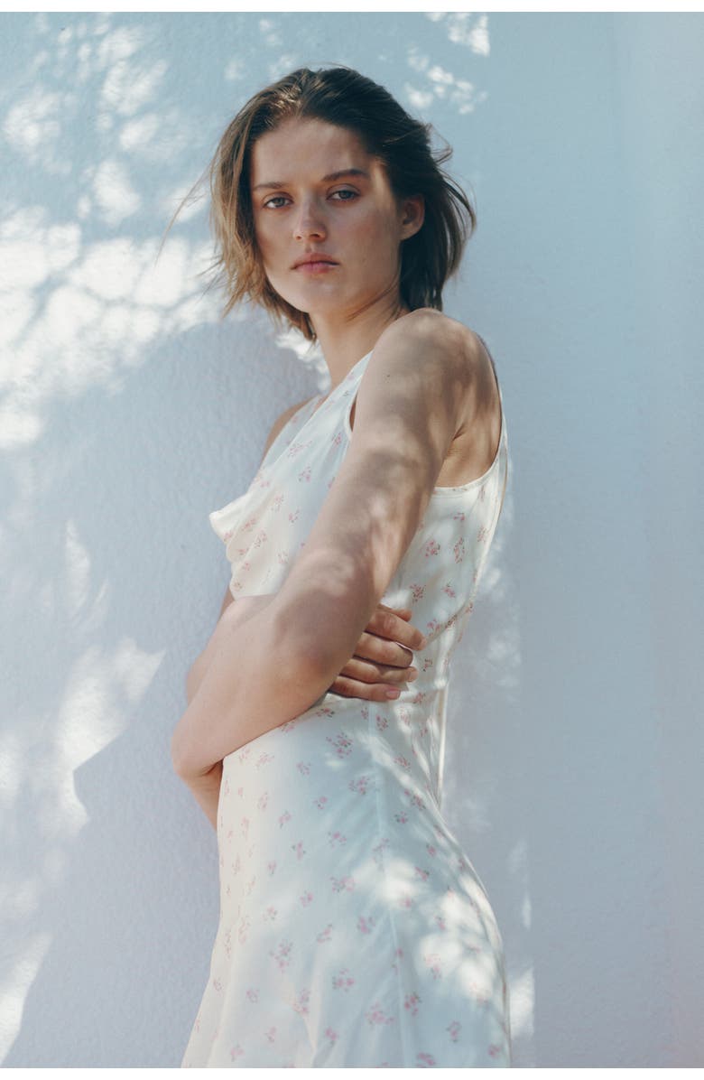 H&M Cowl-neck Satin Dress, Alternate, color, Cream/Floral