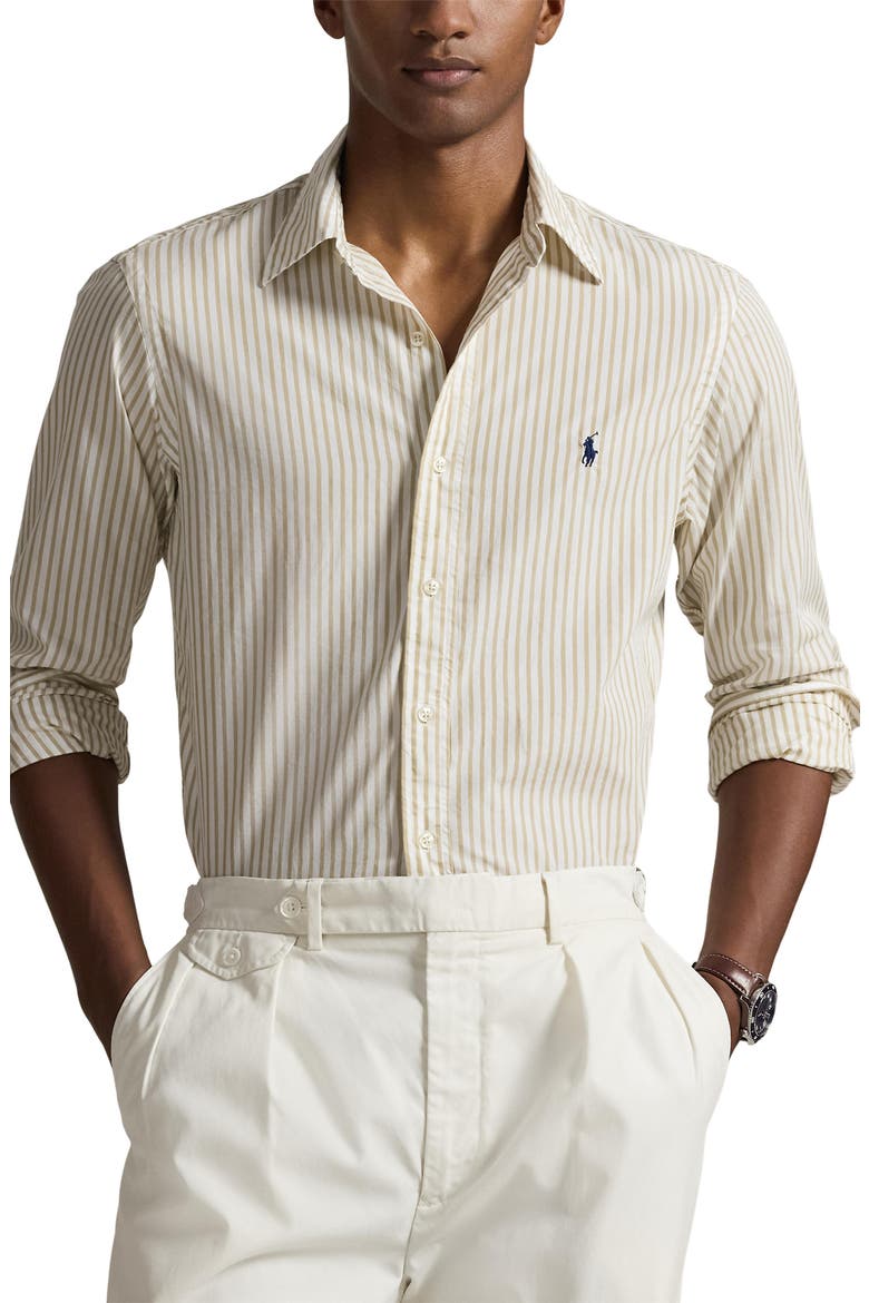 Classic Fit Stripe Cotton Broadcloth Button-Down Shirt, Main, color, WHITE COASTAL BEIGE