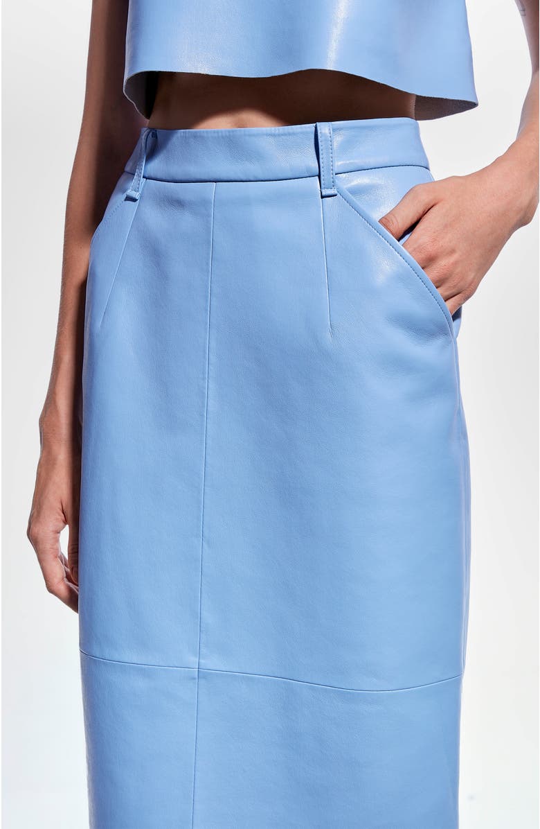 AS by DF Becca Recycled Leather Skirt, Alternate, color, Powder Blue