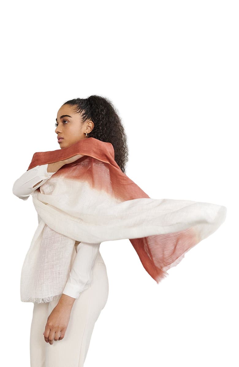 Studio Variously Pecan Brown Ombre Dyed Hand Woven Linen Scarf, Alternate, color, Pecan