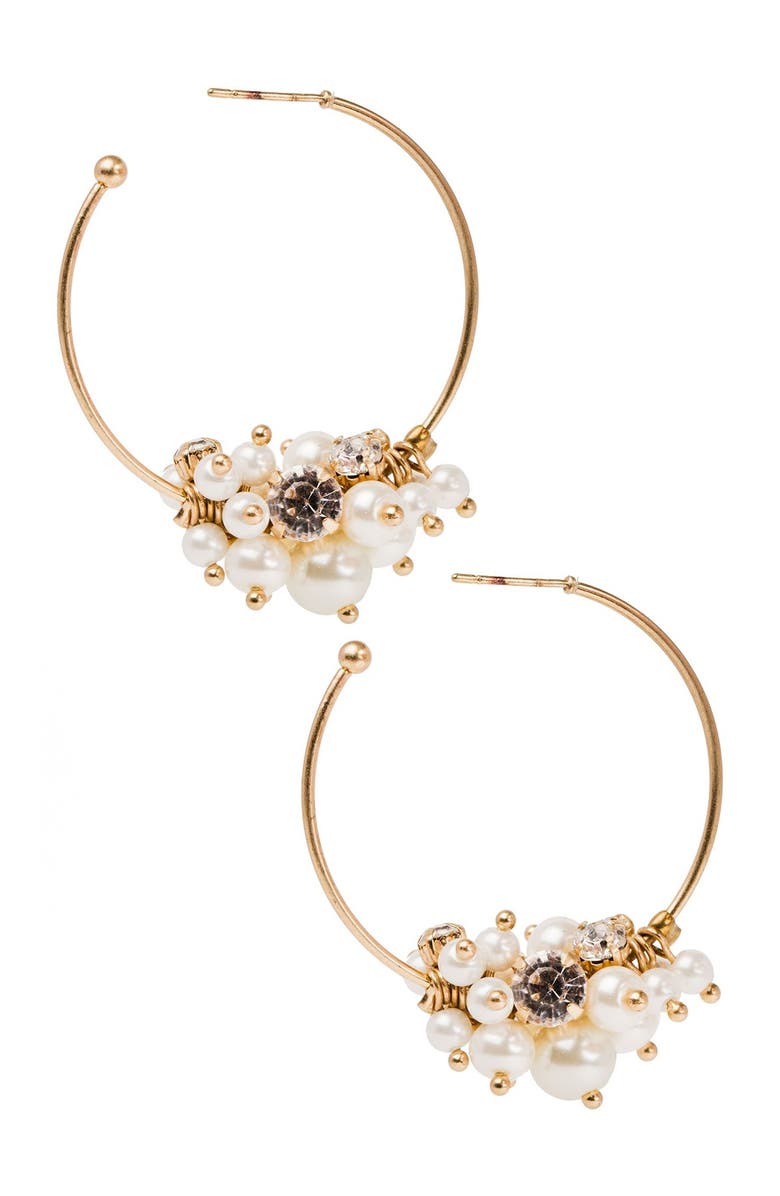 SAACHI Imitation Pearl & Stone Cluster 25mm Hoop Earrings, Alternate, color,