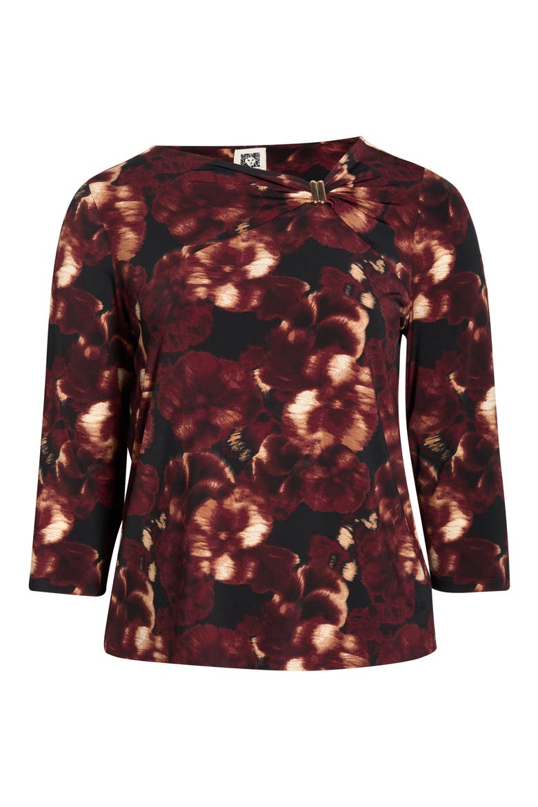 Twist Neck Three-Quarter Sleeve Top, Alternate, color, ANNE BLACK MULTI