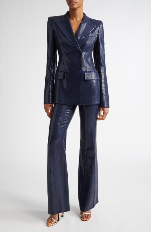 Michael Kors Haylee Sequined Flare Crepe Trousers In Maritime