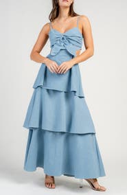 Beivy Tiered Cutout Denim Maxi Dress
