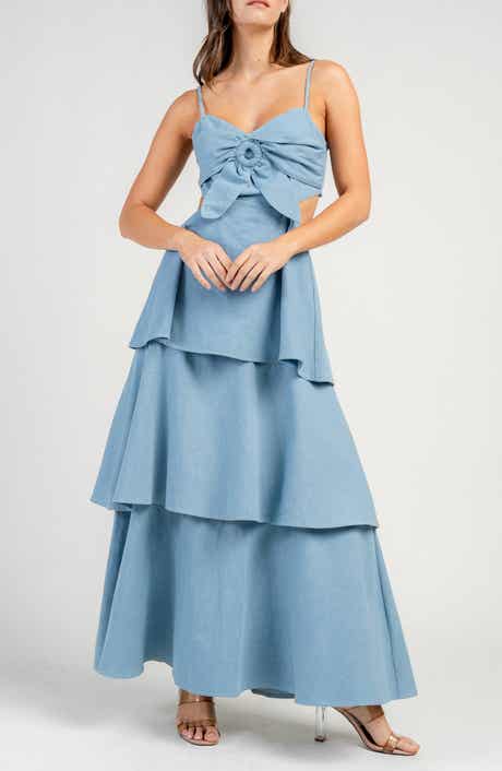 Beivy Tiered Cutout Denim Maxi Dress