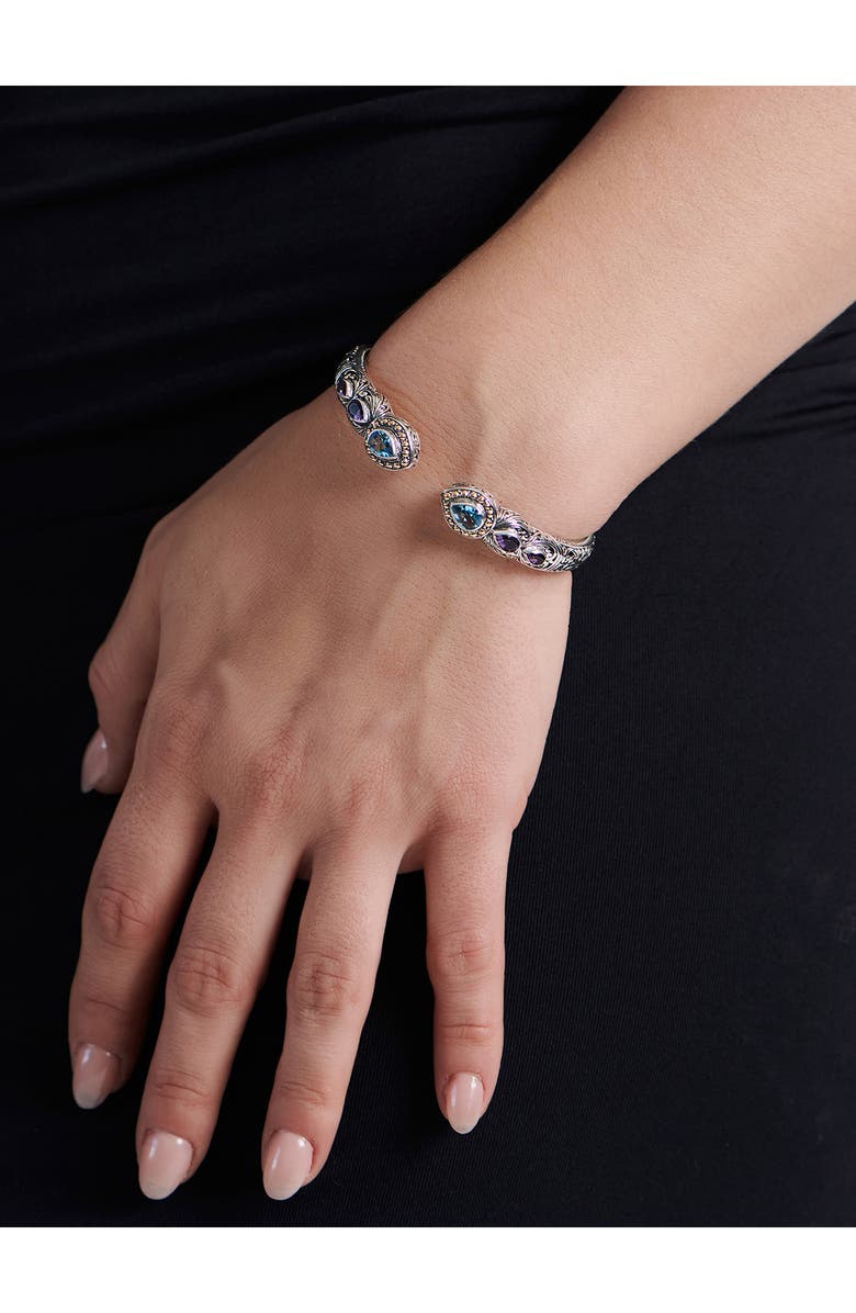 DEVATA Amethyst, Swiss Blue Topaz & Sterling Silver Bali Ubud Cuff Bracelet, Alternate, color,