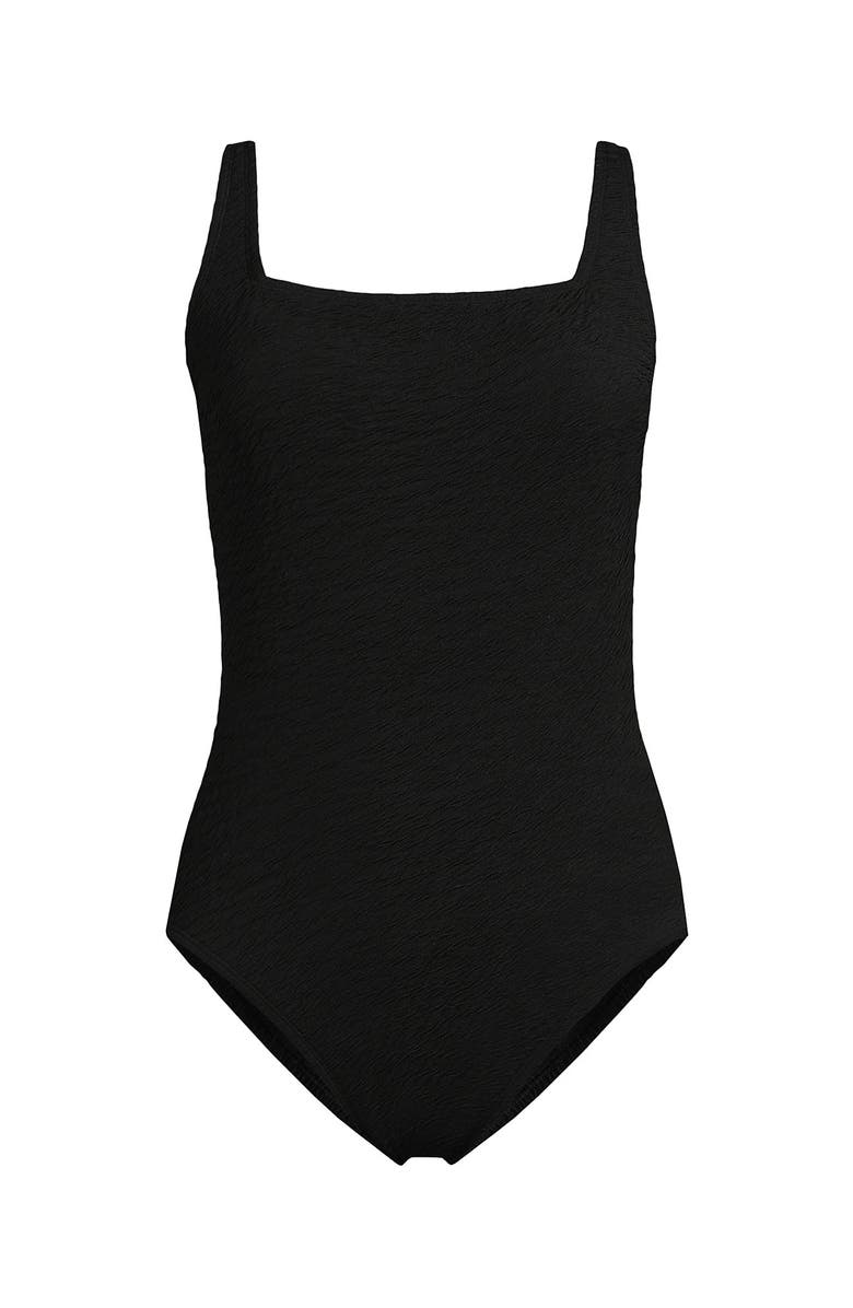 Lands' End Womens Boucle Square Neck Scoop Back One Piece Swimsuit, Alternate, color, Black