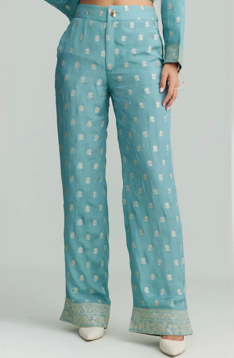 holiCHIC Zoya Metallic Wide Leg Pants, Main, color, Light Blue