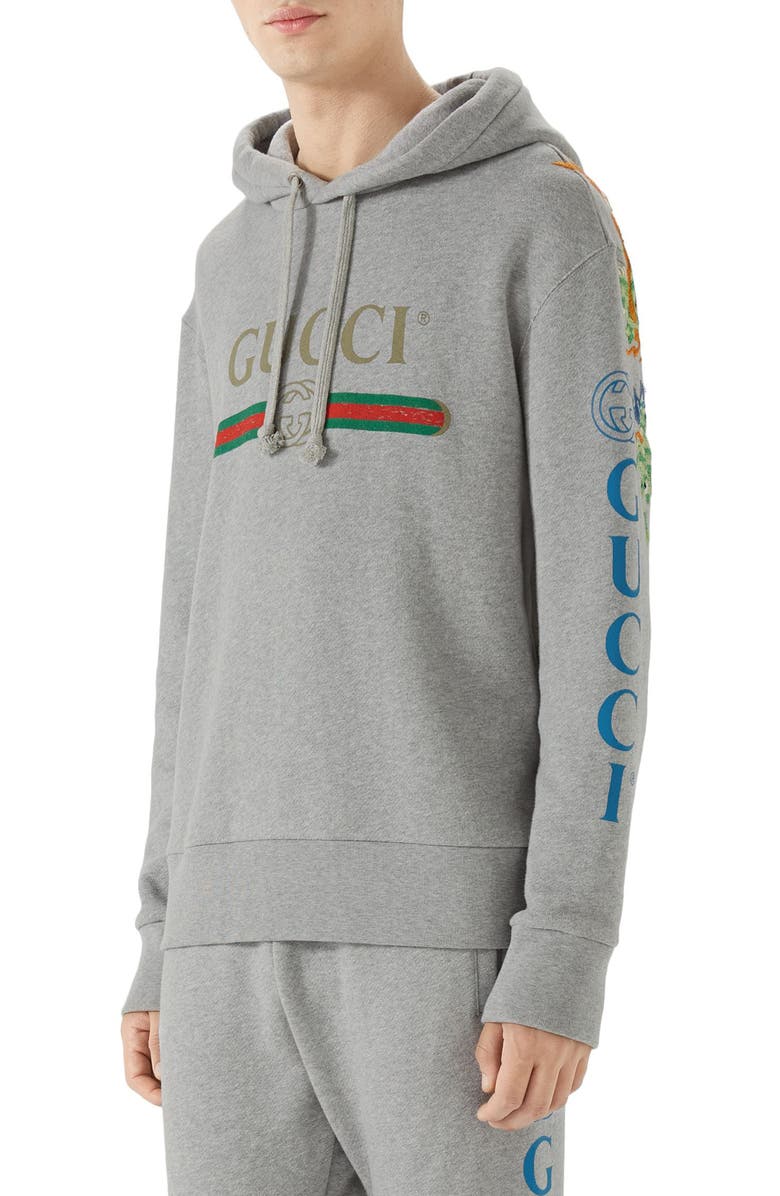 Gucci Vintage Logo Embroidered Pullover Hoodie, Alternate, color,