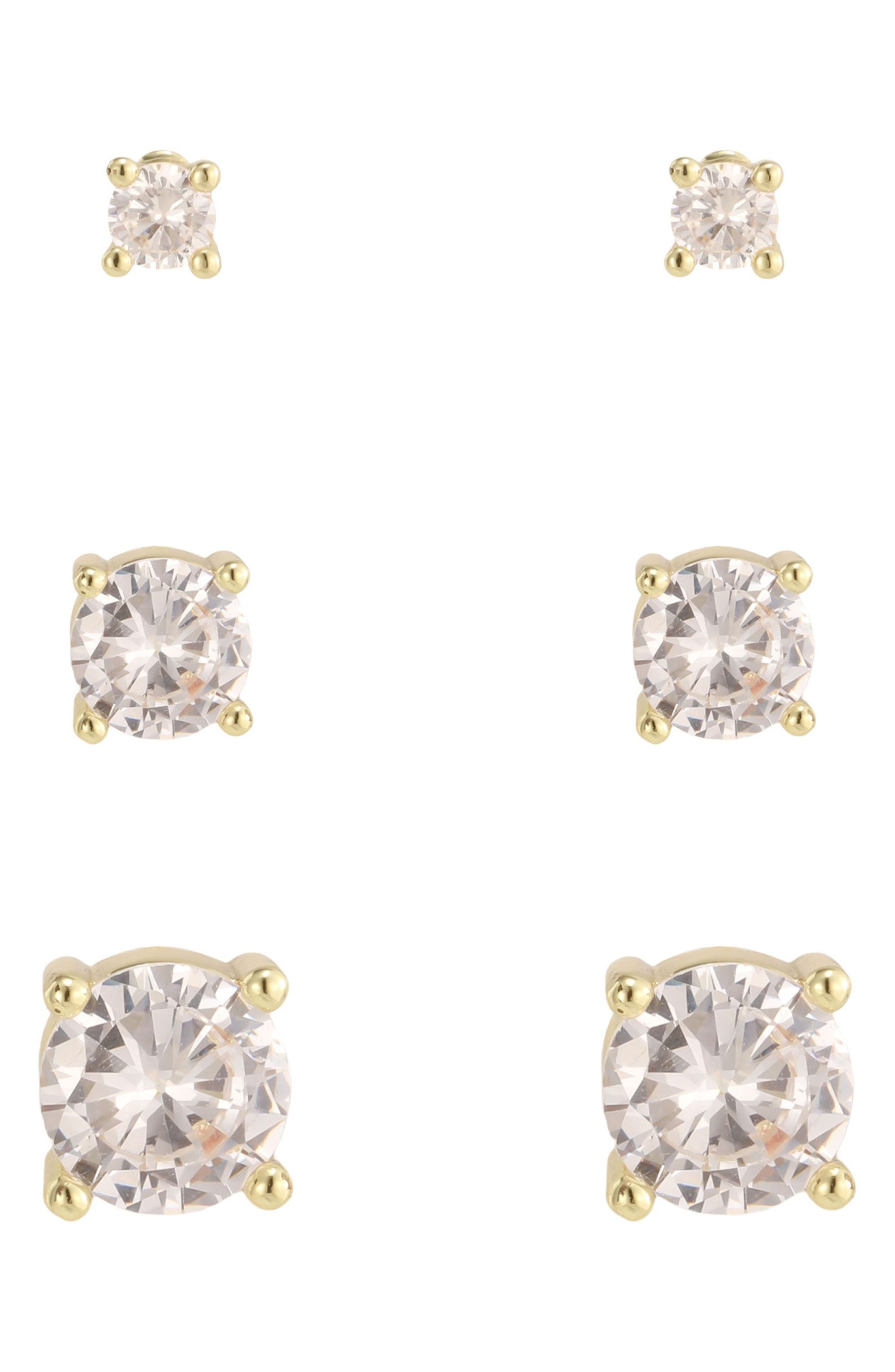 Adornia 14k Gold Plated Round Cubic Zirconia Stud Earring Set (Women ...