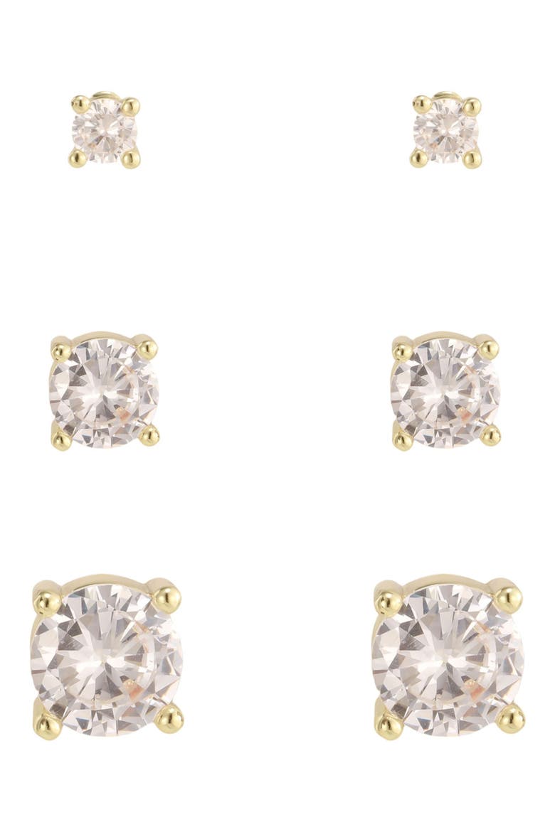 14k Gold Plated Round Cubic Zirconia Stud Earring Set, Alternate, color, GOLD