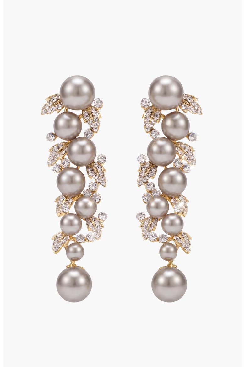 Elegant Pearl Crystal Drop Earrings, Main, color, Gold