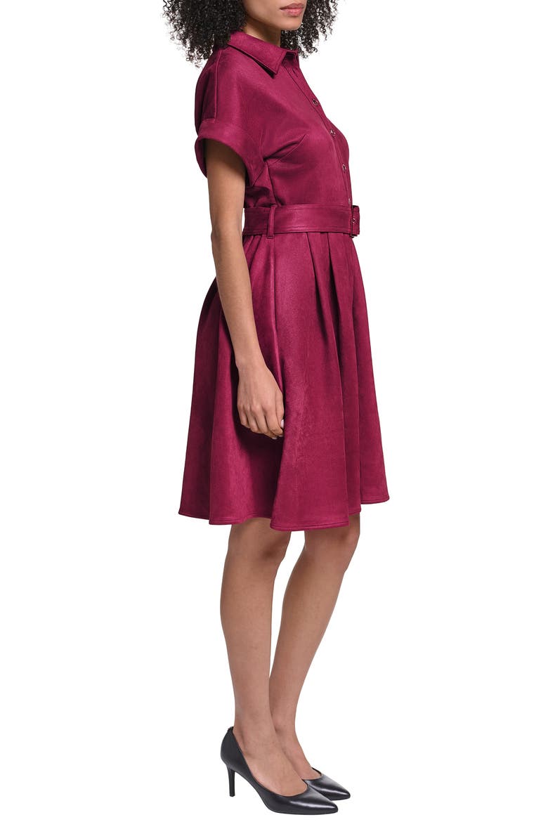 Belted Faux Suede Shirtdress, Alternate, color, PORT
