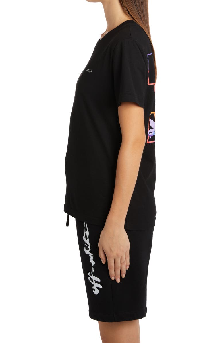 Off-White Floral Logo Embroidered Cotton Tee, Alternate, color, Black Multicolor