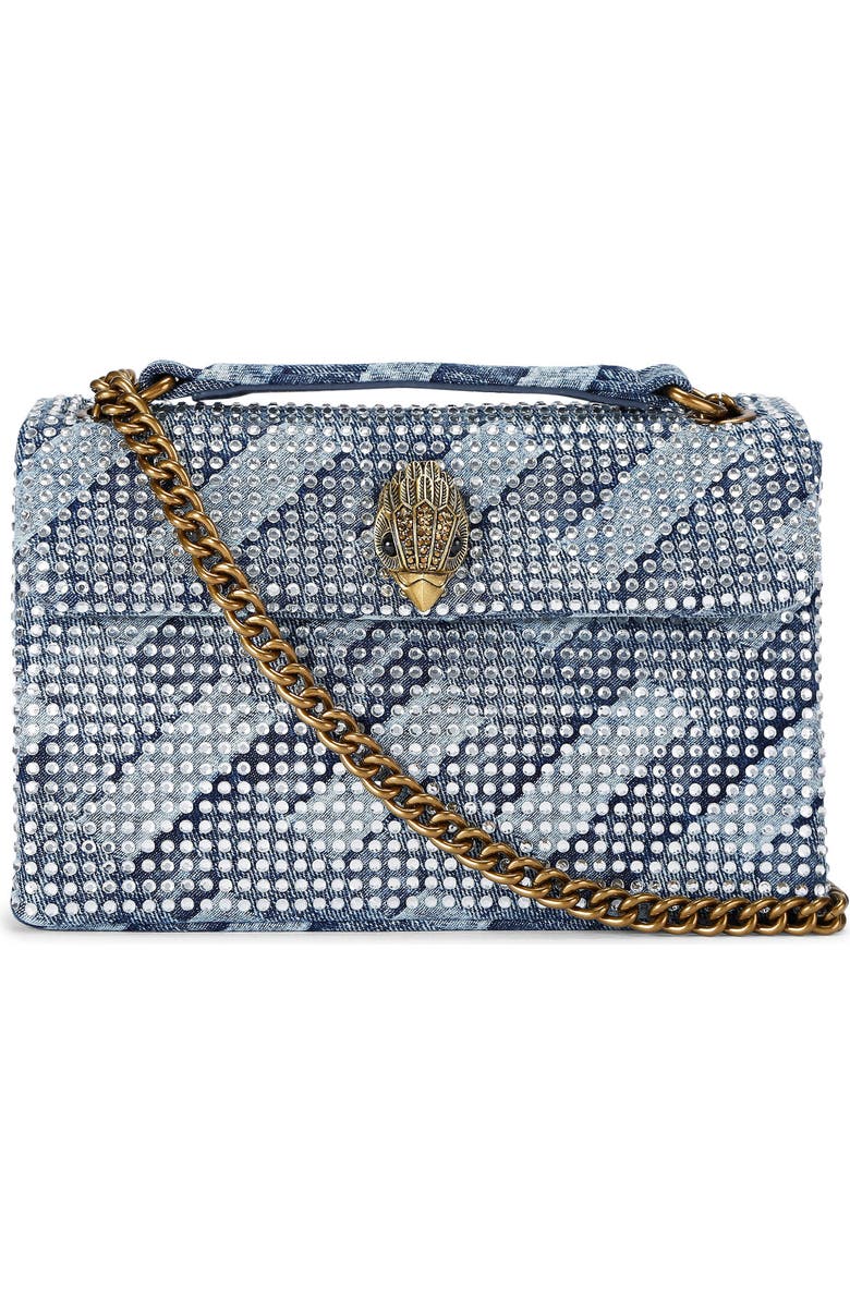 Kurt Geiger London Medium Kensington Crystal Embellished Denim Shoulder Bag, Main, color,