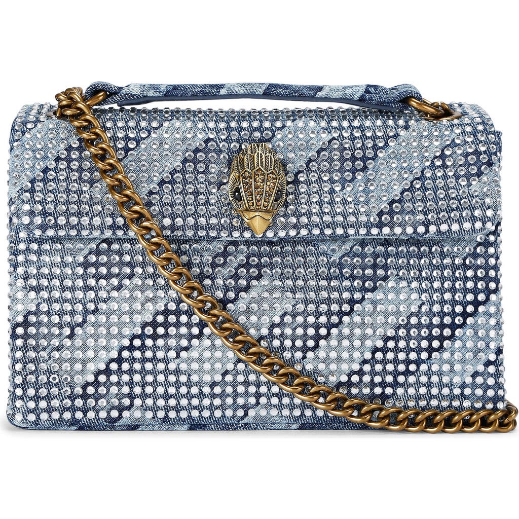 KURT GEIGER KURT GEIGER LONDON MEDIUM KENSINGTON CRYSTAL EMBELLISHED DENIM SHOULDER BAG