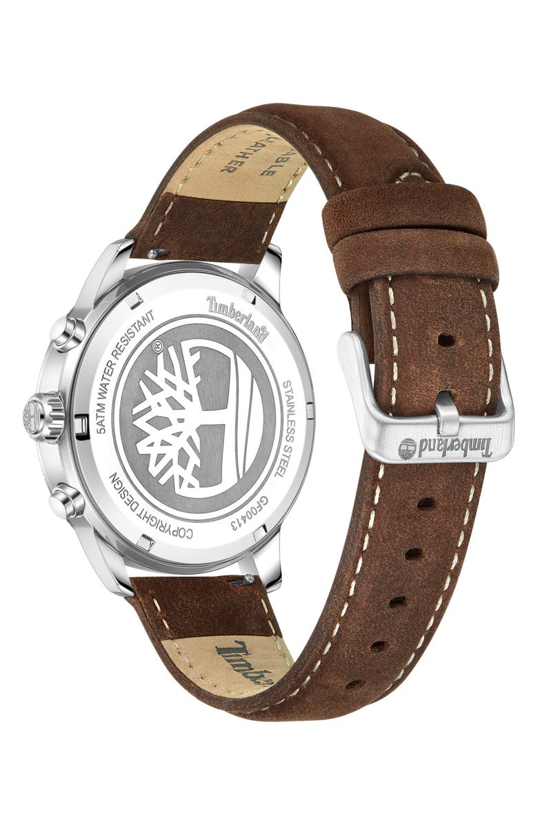 Timberland Parkman Multifunction Chronograph Leather Strap Watch, 44mm, Alternate, color, Dark Brown